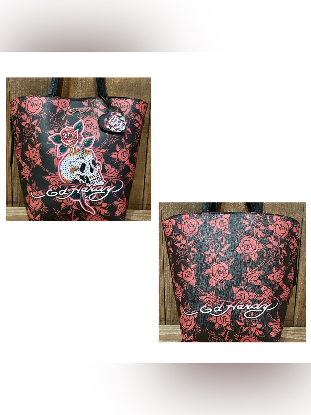 Ed Hardy. Skull and Roses Tote Bag with Free Bag Scarf & Dust Bag. - Picture 7 of 16